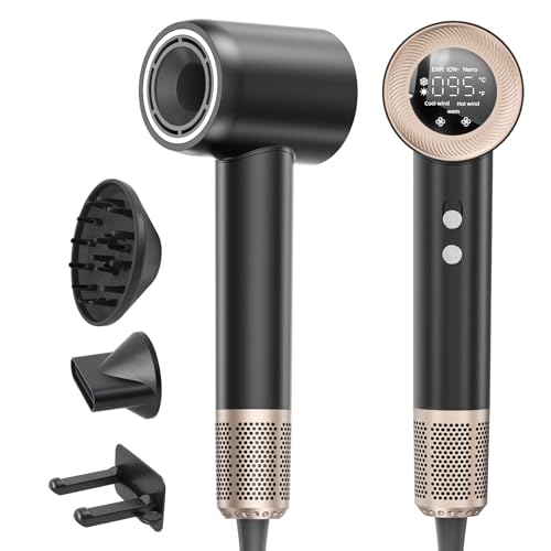 Seche Cheveux, Sèche Cheveux Professionnel Avec Moteur Haute Vitesse 140000 TR/Min, Flux 65 m/s, 300 Millions Ionique Négatifs, Secador 59 dB à Faible Bruit Pour Maison et Voyages, Noir – Image 2