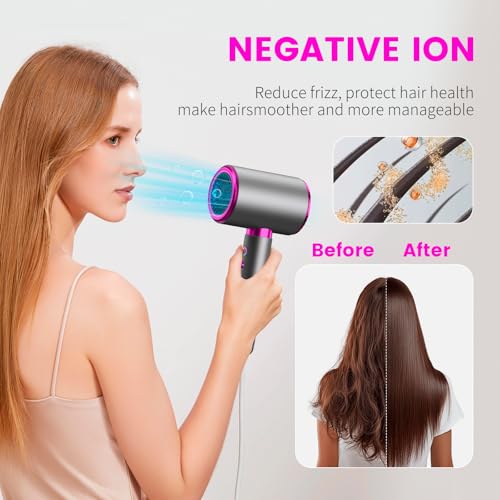 Sèche-cheveux Ionique 2400W Silencieux et Puissant, Séchage Rapide avec Fonction Froid/Chaud, 3 Vitesses, Concentrateurs & Diffuseur, Parfait pour Maison, Salon et Voyage – Image 5