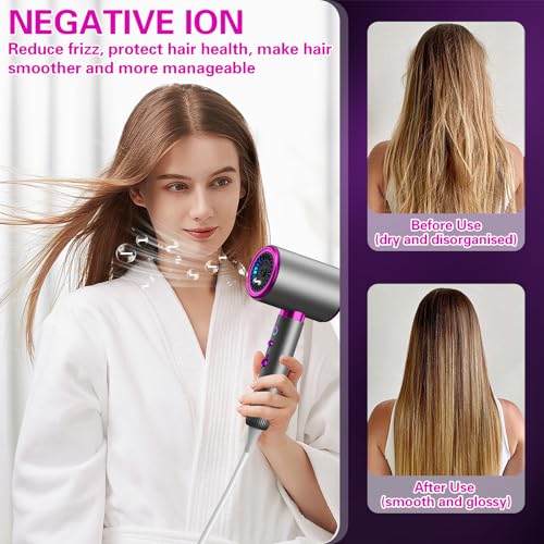 Sèche-cheveux Ionique Séchage Rapide avec Fonction Froid/Chaud, 3 Vitesses 2400W Silencieux et Puissant, Concentrateurs & Diffuseur, Parfait pour Maison, Salon et Voyage – Image 5