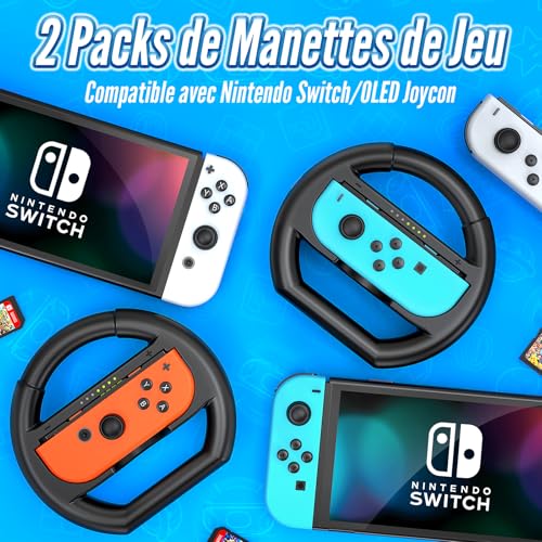 Shadowin Lot de 2 volants compatibles avec Nintendo Switch et OLED Joy-Con, accessoires de manette Joycon pour Mario Kart 8 Deluxe (Noir) – Image 3
