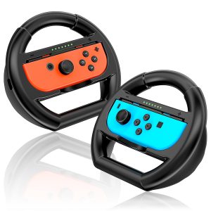 Shadowin Lot de 2 volants compatibles avec Nintendo Switch et OLED Joy-Con, accessoires de manette Joycon pour Mario Kart 8 Deluxe (Noir)