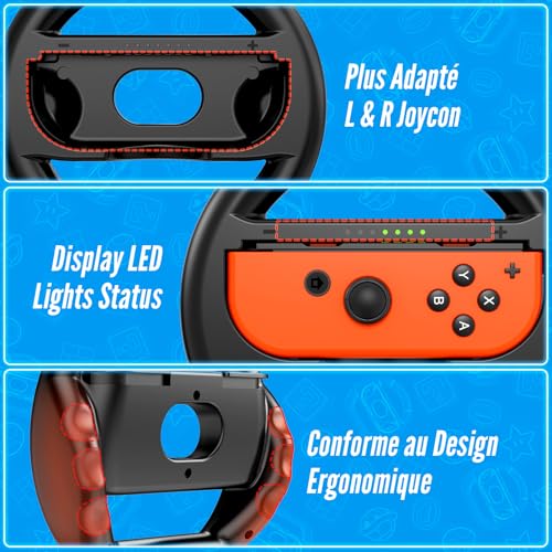 Shadowin Lot de 2 volants compatibles avec Nintendo Switch et OLED Joy-Con, accessoires de manette Joycon pour Mario Kart 8 Deluxe (Noir) – Image 5