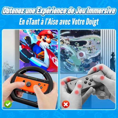 Shadowin Lot de 2 volants compatibles avec Nintendo Switch et OLED Joy-Con, accessoires de manette Joycon pour Mario Kart 8 Deluxe (Noir) – Image 6