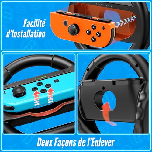 Shadowin Lot de 2 volants compatibles avec Nintendo Switch et OLED Joy-Con, accessoires de manette Joycon pour Mario Kart 8 Deluxe (Noir) – Image 7