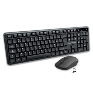 SilentKeys, Pack Clavier Souris sans Fil Silencieux pour PC et Mac, Clavier AZERTY 105 Touches, 12 Raccourcis Multimédias, Hauteur Réglable, Souris 1600 DPI, Dongle USB, Noir