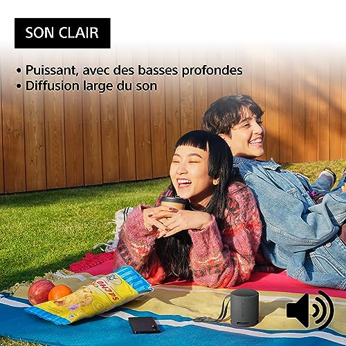 Sony SRS-XB100 - Enceinte sans Fil Bluetooth, Portable, légère, compacte, Durable, IP67, étanche à l'eau et à la poussière, Batterie 16H, dragonne Polyvalente, appels Mains Libres, Noir – Image 4