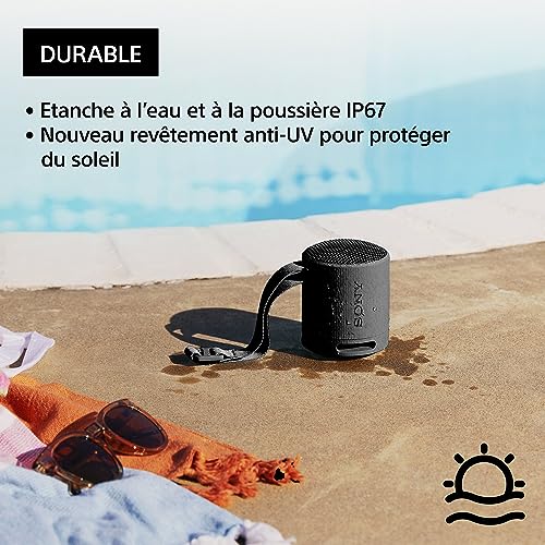 Sony SRS-XB100 - Enceinte sans Fil Bluetooth, Portable, légère, compacte, Durable, IP67, étanche à l'eau et à la poussière, Batterie 16H, dragonne Polyvalente, appels Mains Libres, Noir – Image 7