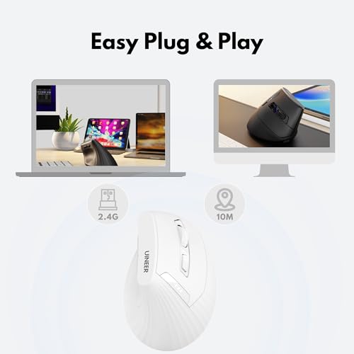 Souris Ergonomique sans Fil, Souris Verticale 2,4G avec Indicateur de Batterie, DPI à 4 Niveaux, Confort et la Réduction de la Fatigue du Poignet, Idéale pour l'Usage à la Maison, Bureau (Blanc) – Image 3