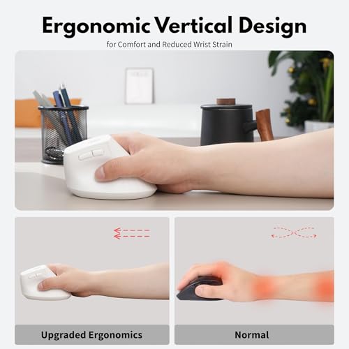 Souris Ergonomique sans Fil, Souris Verticale 2,4G avec Indicateur de Batterie, DPI à 4 Niveaux, Confort et la Réduction de la Fatigue du Poignet, Idéale pour l'Usage à la Maison, Bureau (Blanc) – Image 4