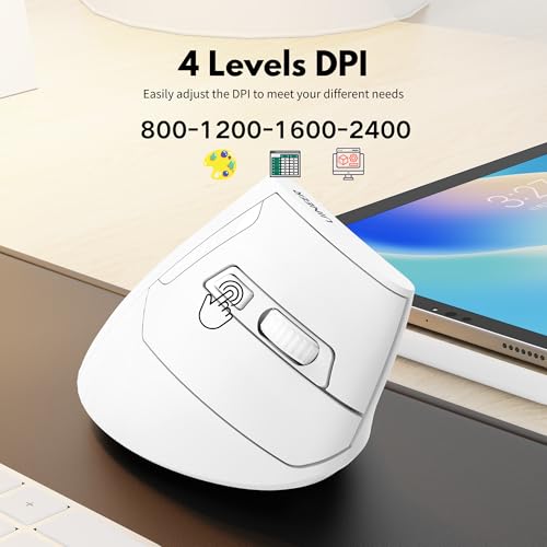 Souris Ergonomique sans Fil, Souris Verticale 2,4G avec Indicateur de Batterie, DPI à 4 Niveaux, Confort et la Réduction de la Fatigue du Poignet, Idéale pour l'Usage à la Maison, Bureau (Blanc) – Image 5