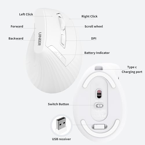 Souris Ergonomique sans Fil, Souris Verticale 2,4G avec Indicateur de Batterie, DPI à 4 Niveaux, Confort et la Réduction de la Fatigue du Poignet, Idéale pour l'Usage à la Maison, Bureau (Blanc) – Image 7