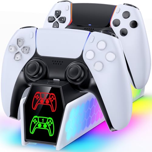 Station de Charge Manette PS5 avec Lumière RVB & Indicateur LED, Chargeur Manette PS5 pour Manettes PS5/PS5 Edge, Accessoires de Station de Charge avec Câble USB-C – Image 2