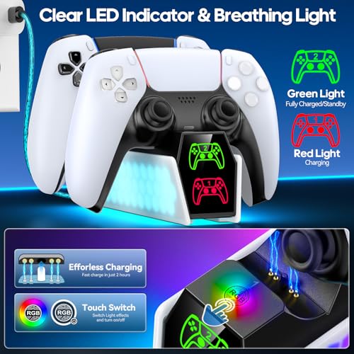 Station de Charge Manette PS5 avec Lumière RVB & Indicateur LED, Chargeur Manette PS5 pour Manettes PS5/PS5 Edge, Accessoires de Station de Charge avec Câble USB-C – Image 4