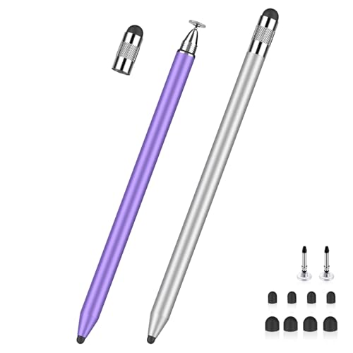 Stylet Tablette MEKO 3 en 1 pour iPad Samsung Tablette Smartphone, Stylet Tactile très Sensible et de Haute Précision avec 10 Embouts de Rechange (Violet + Argent) – Image 2