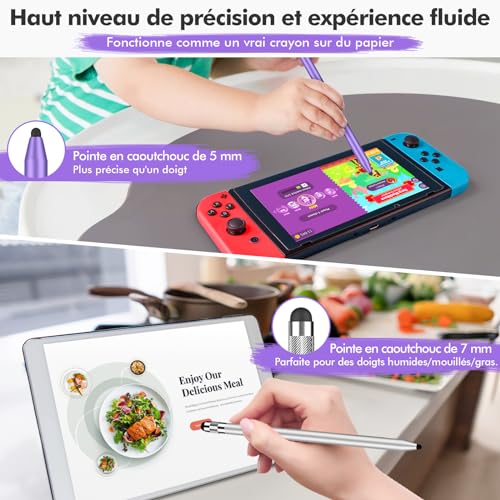 Stylet Tablette MEKO 3 en 1 pour iPad Samsung Tablette Smartphone, Stylet Tactile très Sensible et de Haute Précision avec 10 Embouts de Rechange (Violet + Argent) – Image 4
