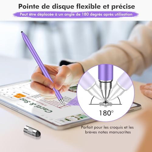 Stylet Tablette MEKO 3 en 1 pour iPad Samsung Tablette Smartphone, Stylet Tactile très Sensible et de Haute Précision avec 10 Embouts de Rechange (Violet + Argent) – Image 5