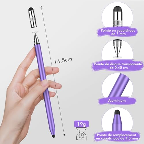 Stylet Tablette MEKO 3 en 1 pour iPad Samsung Tablette Smartphone, Stylet Tactile très Sensible et de Haute Précision avec 10 Embouts de Rechange (Violet + Argent) – Image 7