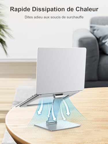 Support Ordinateur Portable, Support PC Portable Bureau Réglable en Aluminium, Refroidissement Rapide, Laptop Stand Pliable Ergonomique Lapdesks Compatible avec MacBook Air Pro (10-16") – Image 4