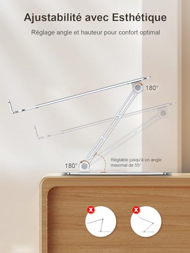 Support Ordinateur Portable, Support PC Portable Bureau Réglable en Aluminium, Refroidissement Rapide, Laptop Stand Pliable Ergonomique Lapdesks Compatible avec MacBook Air Pro (10-16") – Image 6