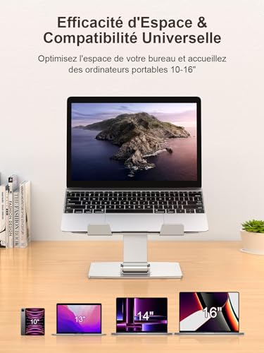 Support Ordinateur Portable, Support PC Portable Bureau Réglable en Aluminium, Refroidissement Rapide, Laptop Stand Pliable Ergonomique Lapdesks Compatible avec MacBook Air Pro (10-16") – Image 7
