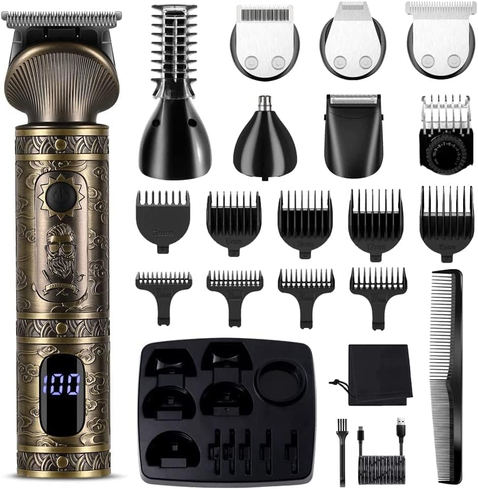 Surker Tondeuse Barbe Homme Tondeuse Cheveux Professionnelle Avec Lame en T de Coupe de Cheveux Chauve 0 mm Rasoir électrique Tondeuse Corps de Précision pour Nez 7 en 1
