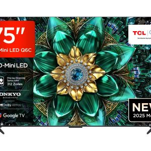 TCL 75Q6C QD-Mini LED TV, 4K HDR Premium 1000nits, Smart TV alimenté par Google (Dolby Vision IQ et Atmos, système Audio Onkyo 2.1, Motion Clarity Pro 144Hz, contrôle Vocal Mains Libres)