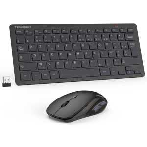 TECKNET Clavier et Souris sans Fil, 2,4 G Silencieux avec Récepteur Nano USB, France AZERTY, 12 Raccourcis Multimédia pour Ordinateur, PC, Ordinateur Portable, Ordinateur de Bureau