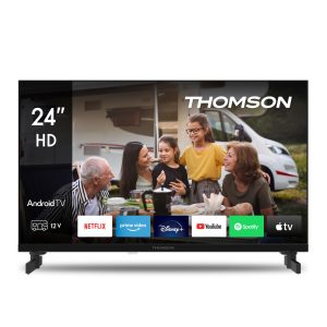 THOMSON 24 Pouces (60 cm) LED HD 12V Camping Smart Android TV, Google Assistant, Wi-FI, Dolby Digital, Bluetooth, Triple-Tuner (Câble-Satellite-Antenne), HDMI, CI, A Panneau- 24HA2S13C