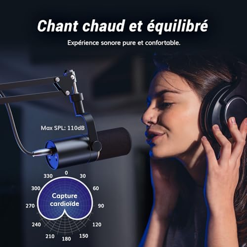TONOR Micro Cardioïde Dynamique USB/XLR avec Bras de Support pour PC, Microphone de Studio pour Podcasting, Gaming, Streaming, Enregistrement Vocal avec Prise Casque 3,5 mm, Bouton Mute,TD510+ – Image 3