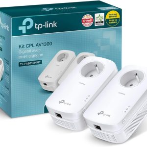 TP-Link CPL AV1200 (Débit 1200 Mbps), 1 Port Ethernet Gigabit, Prise Intégrée Version Française, Pack de 2 CPL (TL-PA8015P KIT)
