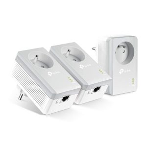 TP-Link TL-PA4015P TKIT CPL 600 Mbps avec Prise Intégrée et Ports Ethernet, Kit de 3, Compatible avec tous les Anciens Modèles et toutes les box internet