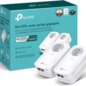 TP-Link TL-PA9025P KIT CPL 2000 Mbps avec 2 Ports Ethernet Gigabit et Prise Intégrée, Kit de 2 - Solution idéale pour profiter du service Multi-TV à la maison