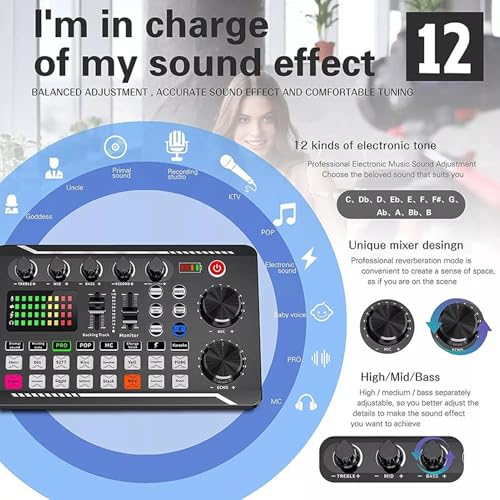 Table De Mixeurs DJ | Carte Son En Direct Avec Effets De Mixage Dj Et Changeur De Voix, Mixeur Audio Professionnel Avec Changeur De Voix À Lumière LED, Carte D'effets Sonores Pour Streaming – Image 7