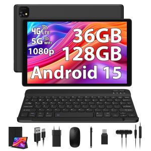 Tablette 10 Pouces 4G LTE et 5G WiFi, Android 15.0 Octa-Core 2.0GHz, 36GB RAM, 128GB ROM(1TB Expandable), 1980 * 1200FHD, 13MP+8MP, Tablette avec Clavier etc, GPS/Bluetooth, Noir