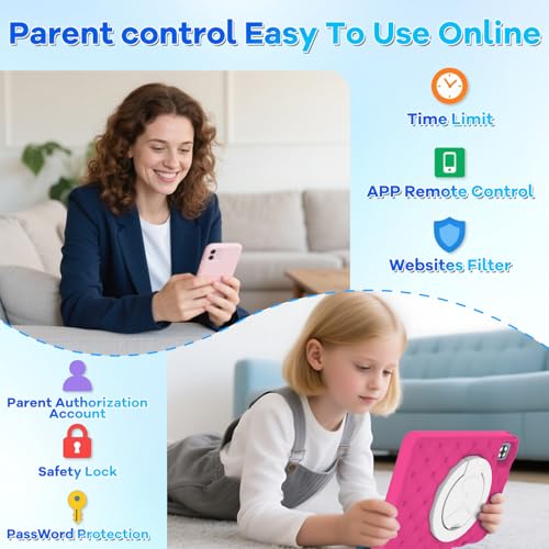 Tablette Enfants 10 Pouces Android 15 avec 30Go RAM (TF 2To), 5G WI-FI 6, Widevine L1, Contrôle Parental, 8-Core, Tablette Tactile avec Coque Antichoc EVA + Support Rotatif à 360°, Rose – Image 8