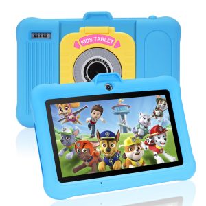 Tablette Enfants 7 Pouces Android, RAM 8 (3+5) Go, ROM 64 Go (TF 128 Go), GMS Certified, Apps Pré-Installé, Éducative, Contrôle Parental, WiFi, Kid-Proof Étui avec Support réglable (Blue)