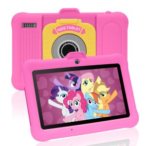 Tablette Enfants 7 Pouces Android, RAM 8 (3+5) Go, ROM 64 Go (TF 128 Go), GMS Certified, Apps Pré-Installé, Éducative, Contrôle Parental, WiFi, Kid-Proof Étui avec Support réglable (Rose)