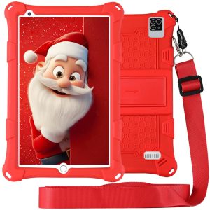 Tablette Enfants, 8 Pouces, Android, 6+10 RAM, 128 Go ROM (Carte TF 256 Go), certifiée Google, Logiciel Enfant préinstallé, Wi-FI, étui Antichoc, Cadeau pour Enfants (Rouge)
