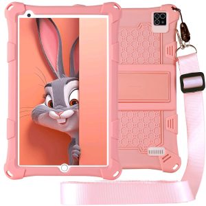 Tablette Enfants, 8 Pouces, Android, 6+10 RAM, 128Go ROM (Carte TF 256 Go), certifiée Google, Logiciel Enfant préinstallé, Wi-FI, Coque Antichoc, Cadeau pour Enfants (Rose)