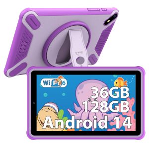 Tablette pour Enfants 7 Pouces, 20GB RAM 128GB ROM (SD Extensible), Android 14.0 Kids Tablette, Écran FHD, 6580mAh, avec Contrôle Parental, WiFi, Bluetooth, Tablette éducative (Pink)