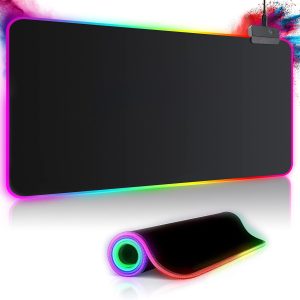 Tapis de Souris Gaming RGB XXL (800 x 300 mm), 14 Effets D'éclairage LED, Étanche, Antidérapant, Résistant à l'usure pour Gamer, Ordinateur, PC