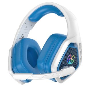 Tatybo Casque Gaming sans Fil pour PC, Ps5, Ps4, 2,4 GHz USB et Type-C avec Microphone, Batterie 40H, Casque Bluetooth pour Switch, Ordinateur Portable, Mobile, Mac, Blanc et Bleu