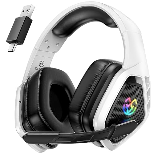 Tatybo Casque Gaming sans Fil pour PC, Ps5, Ps4, 2,4 GHz USB et Type-C avec Microphone, Batterie 40H, Casque Bluetooth pour Switch, Ordinateur Portable, Mobile, Mac, Noir et Blanc – Image 2