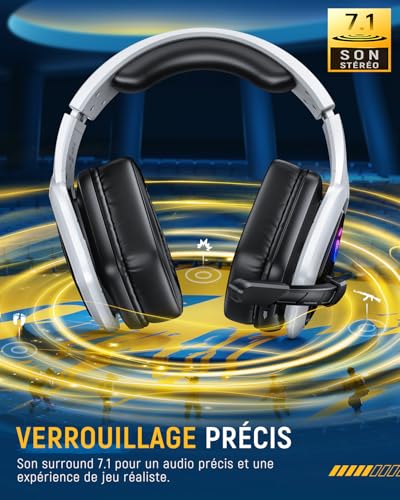 Tatybo Casque Gaming sans Fil pour PC, Ps5, Ps4, 2,4 GHz USB et Type-C avec Microphone, Batterie 40H, Casque Bluetooth pour Switch, Ordinateur Portable, Mobile, Mac, Noir et Blanc – Image 3