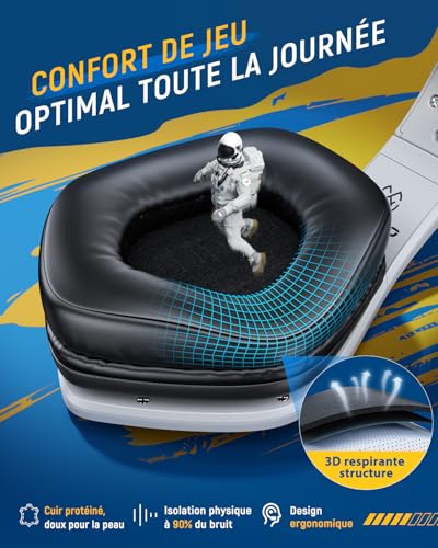 Tatybo Casque Gaming sans Fil pour PC, Ps5, Ps4, 2,4 GHz USB et Type-C avec Microphone, Batterie 40H, Casque Bluetooth pour Switch, Ordinateur Portable, Mobile, Mac, Noir et Blanc – Image 7