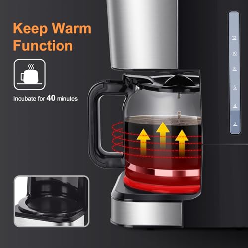 Taylor Swoden Cafetiere Filtre, Programmable 24h Cafetiere Electrique 1,5L à 12 tasses, Machine a Cafe Maintien au Chaud et Anti-Goutte 40 Min, Infusion Rapide, 950W, 0% BPA, Noir - Darcy – Image 3