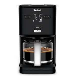 Tefal Cafetière filtre, 10 à 15 Tasses, 1.25 L, Filtre, Programmable 24h, Arrêt Automatique, Ecran numérique, Système anti-goutte, Smart'n Light, Noir, CM600810