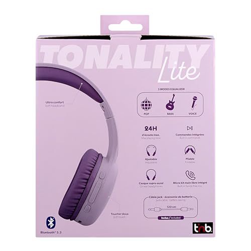 T'nB - Casque Bluetooth sans Fil, Supra-Auriculaire Confortable, Pads en Mousse, Microphone Intégré, Arceau Réglable, Autonomie 24h, Léger Et Pliable - Violet – Image 5