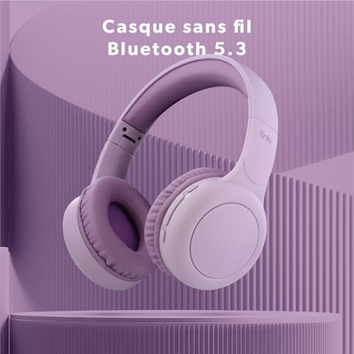 T'nB - Casque Bluetooth sans Fil, Supra-Auriculaire Confortable, Pads en Mousse, Microphone Intégré, Arceau Réglable, Autonomie 24h, Léger Et Pliable - Violet – Image 6