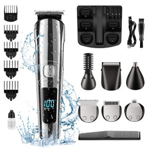 Tondeuse Cheveux Hommes, 11-en-1 Tondeuse Barbe et Cheveux Professionnel, Sans Fil Rasoir Électrique, Tondeuse Corps de Précision pour Nez, Écran LCD, Sabot Ajustable, Imperméable